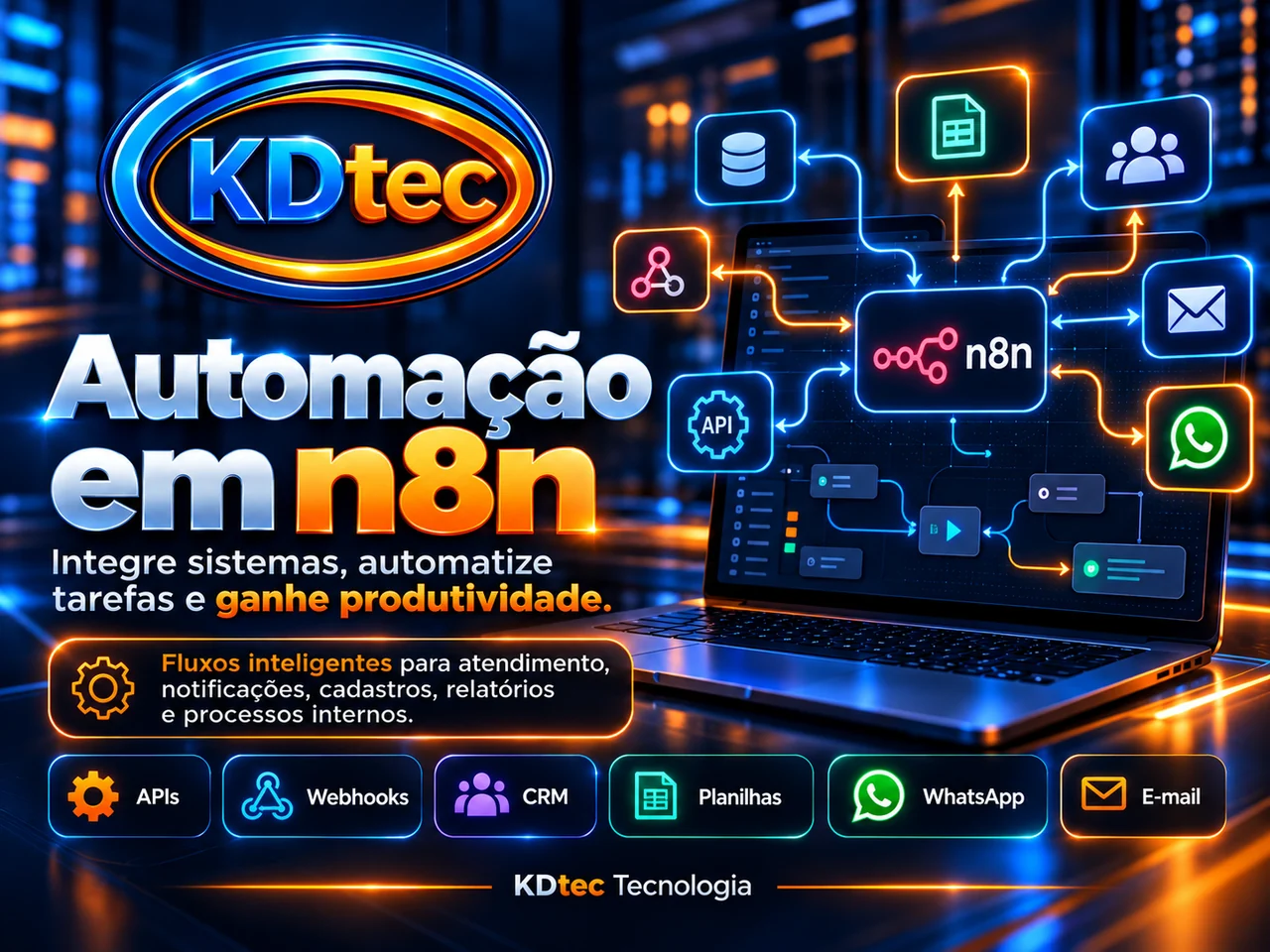 Automação e integração de sistemas com n8n, APIs, webhooks, WhatsApp e CRM